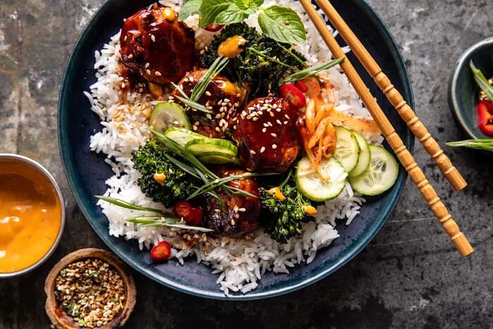 Sheet Pan Sticky Korean Chicken Meatballs | halfbakedharvest.com Sheet Pan Sticky Korean Chicken Meatballs | halfbakedharvest.com