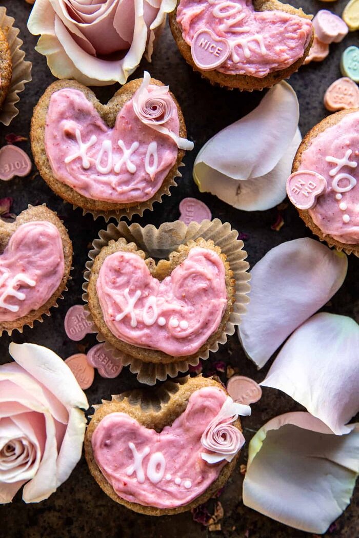 Strawberry Conversation Heart Cupcakes | halfbakedharvest.com