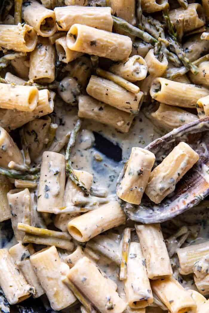 Creamy Lemon Basil and Asparagus Pasta with Spicy Breadcrumbs | halfbakedharvest.com