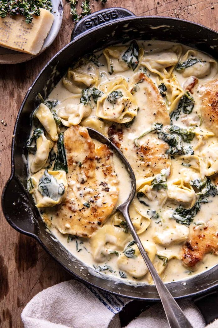 Creamy Parmesan Chicken and Spinach Tortellini | halfbakedhavrest.com