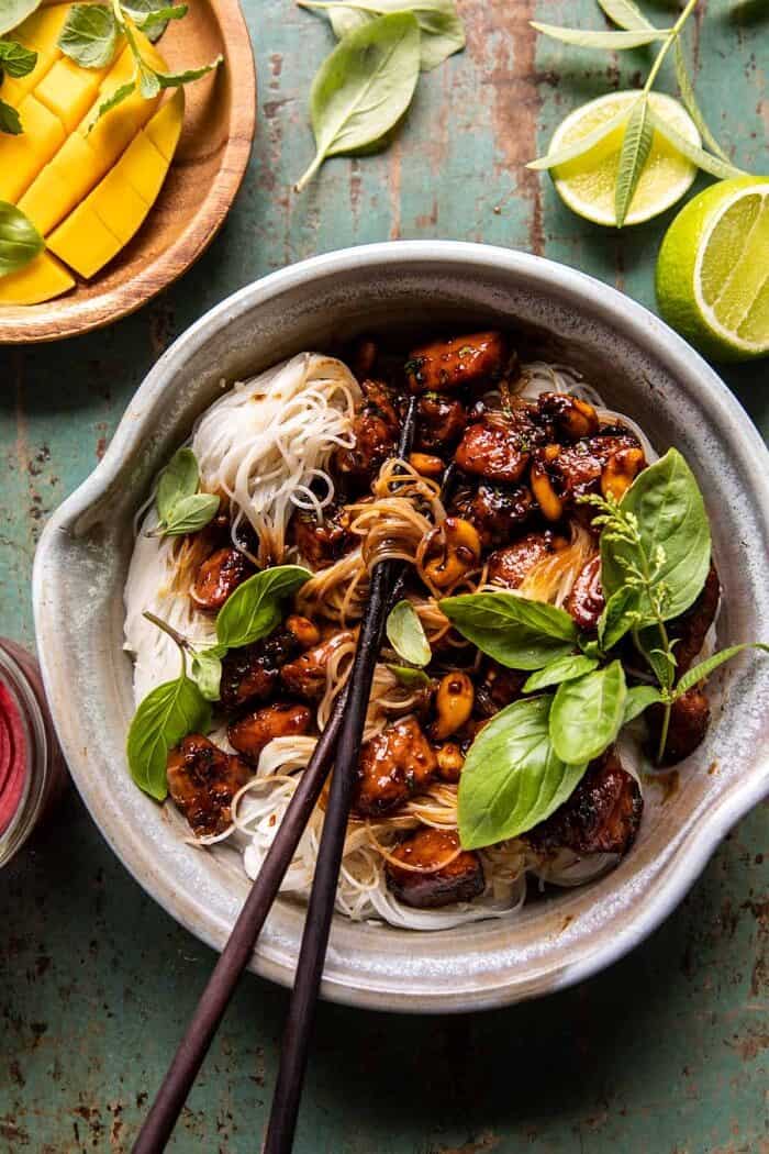 20 Minute Honey Garlic Cashew Chicken and Coconut Noodles | halfbakedharvest.com