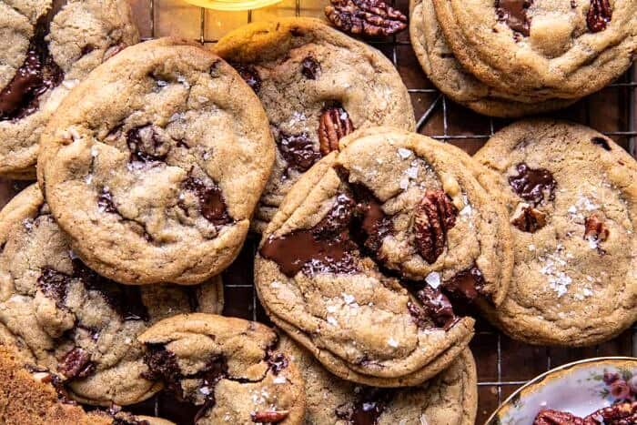 Brown Butter Bourbon Pecan Chocolate Chunk Cookies | halfbakedharvest.com