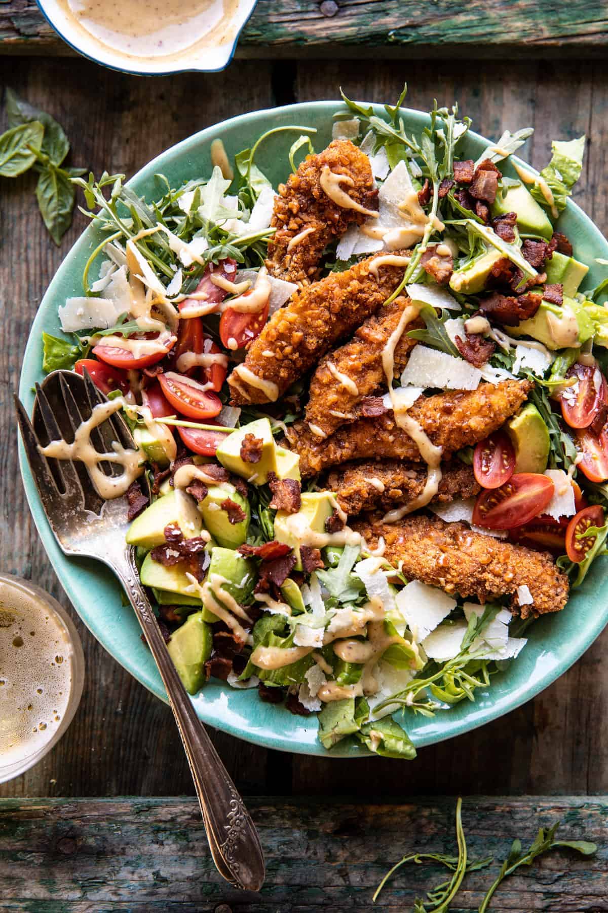 Honey Mustard Pretzel Chicken and Avocado Bacon Salad | halfbakedharvest.com