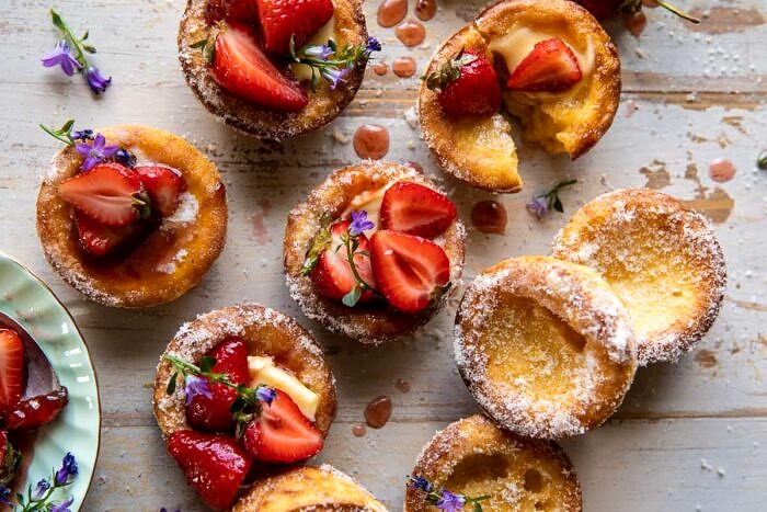 Mini Brown Butter Popovers with Jammy Strawberries | halfbakedharvest.com