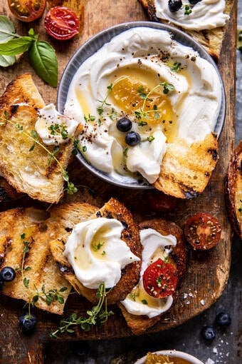 Whipped Ricotta Toast with Marinated Tomatoes and Lemon Thyme Honey | halfbakedharvest.com