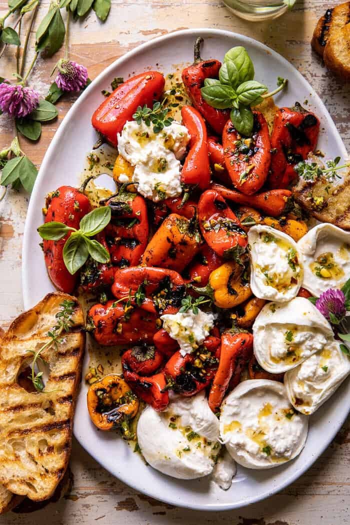 Charred Baby Bell Peppers with Burrata | halfbakednharvest.com Charred Baby Bell Peppers with Burrata | halfbakednharvest.com