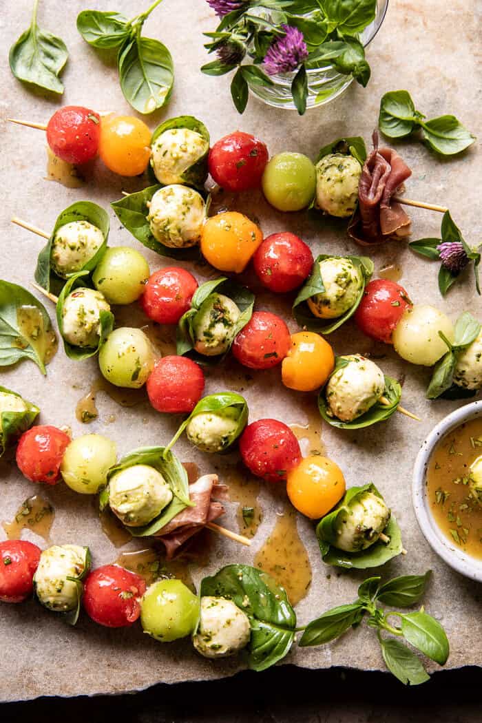 Marinated Mozzarella Melon Skewers | halfbakedharvest.com
