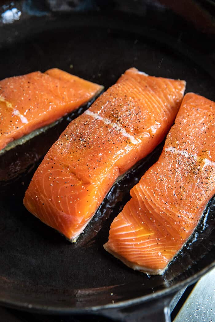 Creamed Feta Garlic Herb Butter Salmon | halfbakedharvest.com