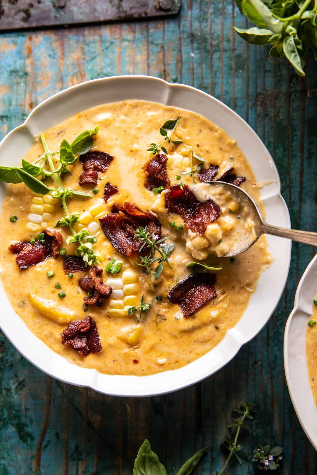 Creamy Corn, Zucchini, and Bacon Chowder | halfbakedharvest.com