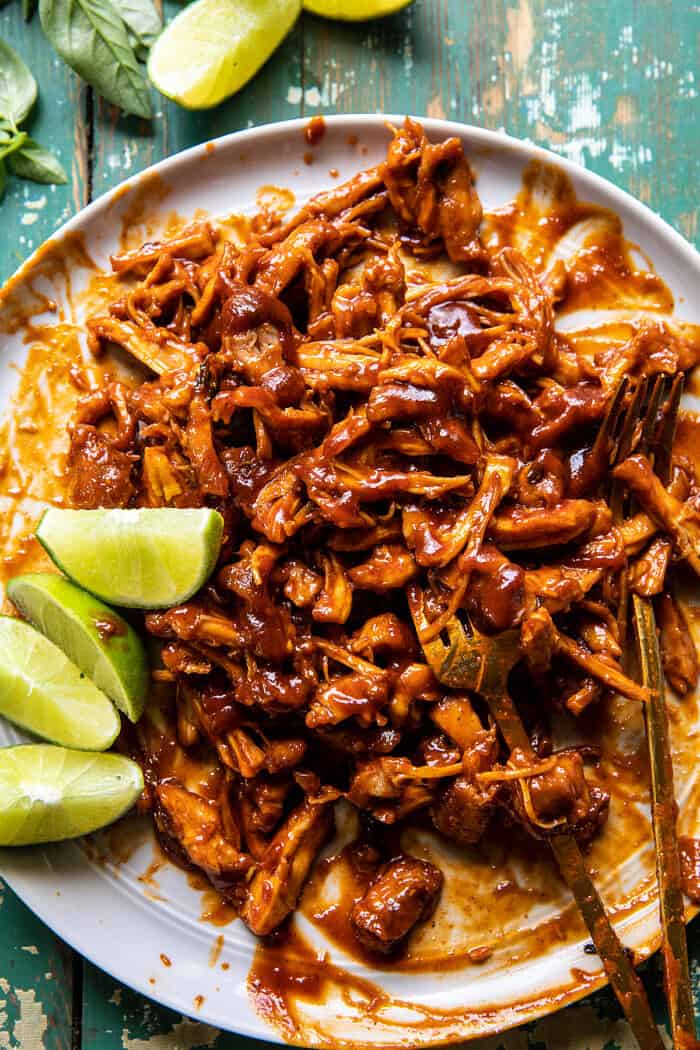 Crispy Chipotle BBQ Chicken Tacos with Creamy Charred Corn Salsa | halfbakedharvest.com 