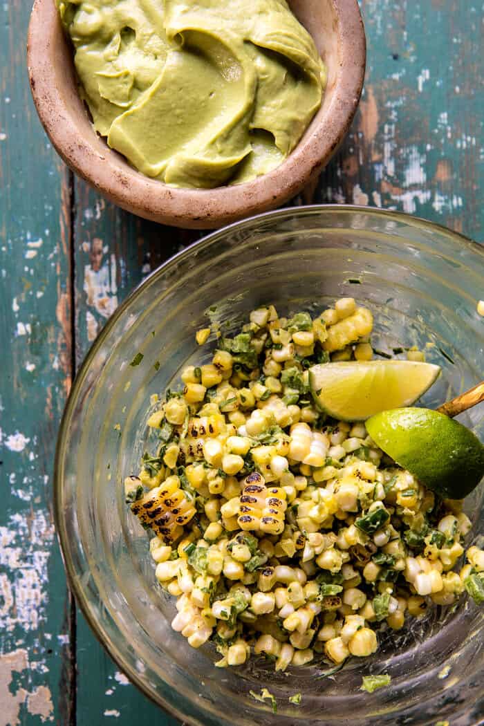 Crispy Chipotle BBQ Chicken Tacos with Creamy Charred Corn Salsa | halfbakedharvest.com