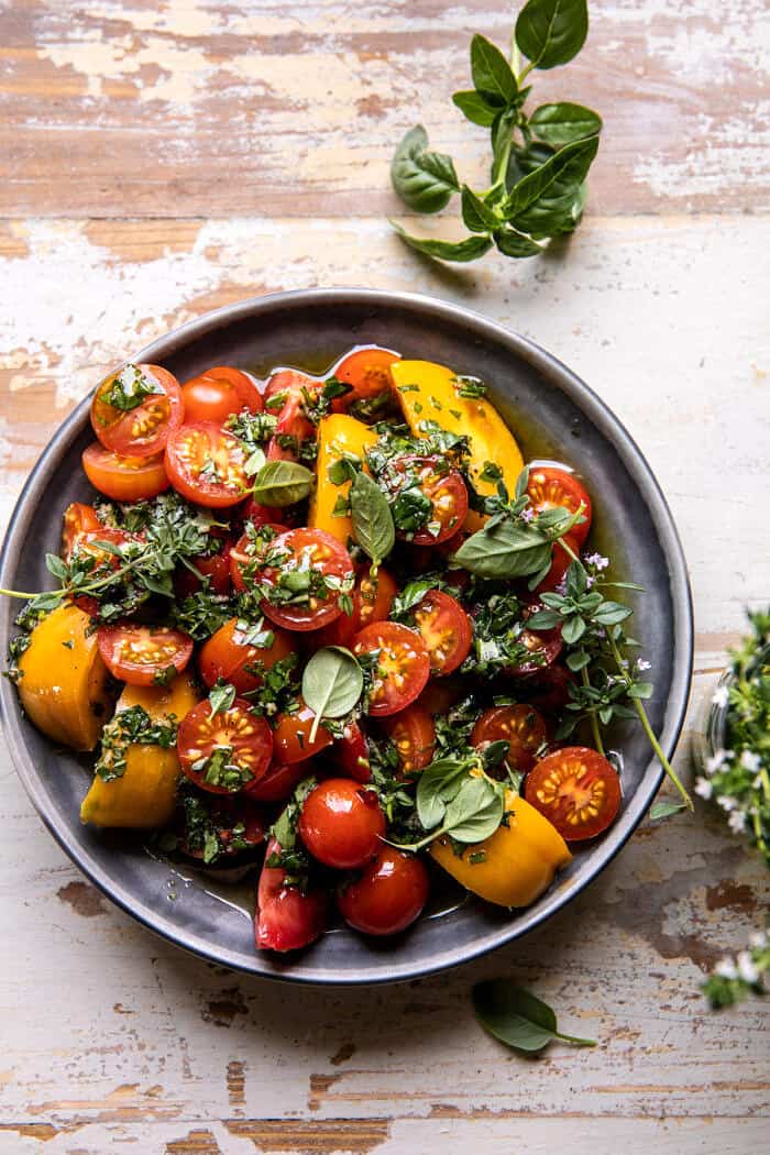 One Skillet Greek Chicken and Orzo with Tomatoes, Feta, and Tzatziki | halfbakedharvest.com