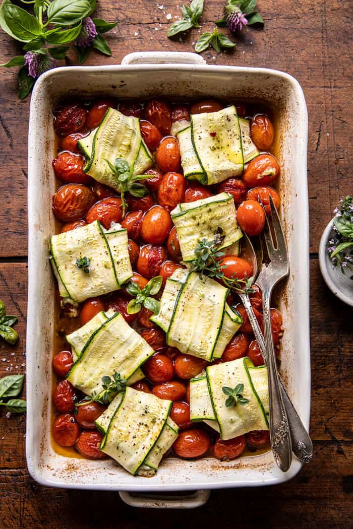 Pesto Cheese Zucchini Ravioli with Burst Tomatoes | halfbakedharvest.com