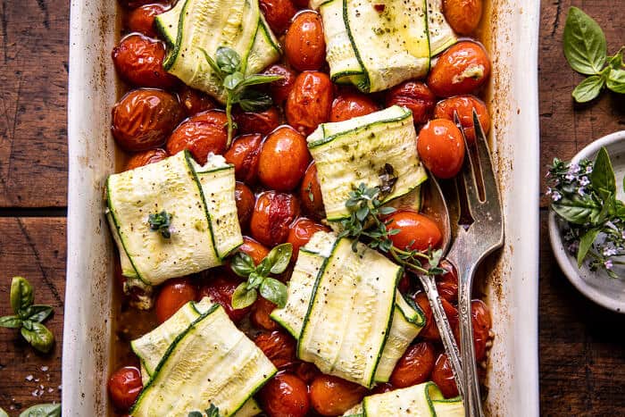 Pesto Cheese Zucchini Ravioli with Burst Tomatoes | halfbakedharvest.com