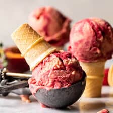 5 ingredient Raspberry Peach Sherbet | halfbakedharvets.com