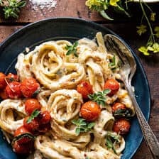 Brown Butter Cherry Tomato Fettuccine Alfredo | halfbakedharvest.com