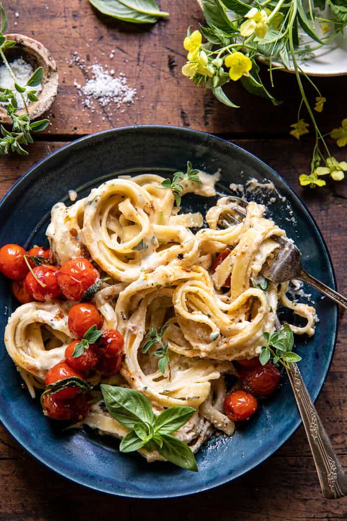 Brown Butter Cherry Tomato Fettuccine Alfredo | halfbakedharvest.com