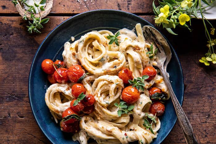 Brown Butter Cherry Tomato Fettuccine Alfredo | halfbakedharvest.com