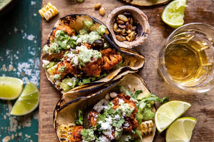 Chipotle Cauliflower Tacos with Creamy Jalapeño Verde | halfbakedharvest.com
