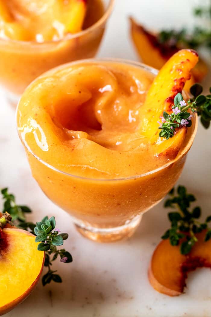 Frozen Peach Rosé Slushy | halfbakedharvest.com