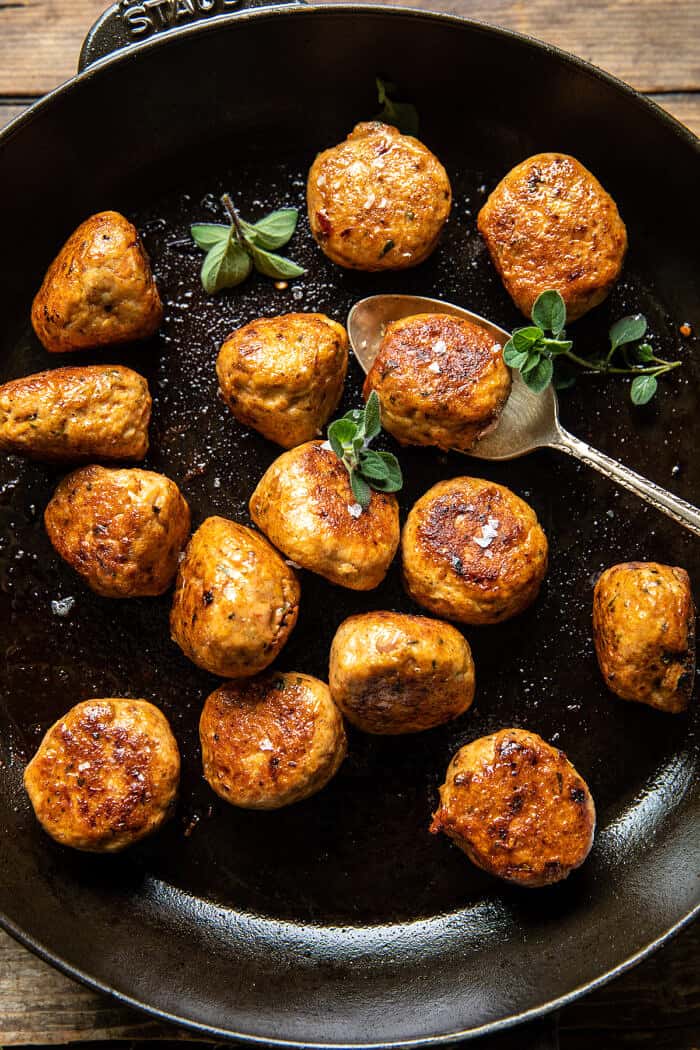 Spicy Oregano Meatballs with Grilled Vegetables and Tzatziki | halfbakedharvest.com