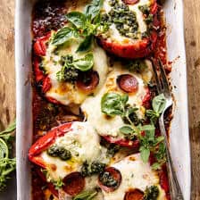 Spicy Pesto Cheese Stuffed Roasted Red Peppers | halfbakedharvest.com