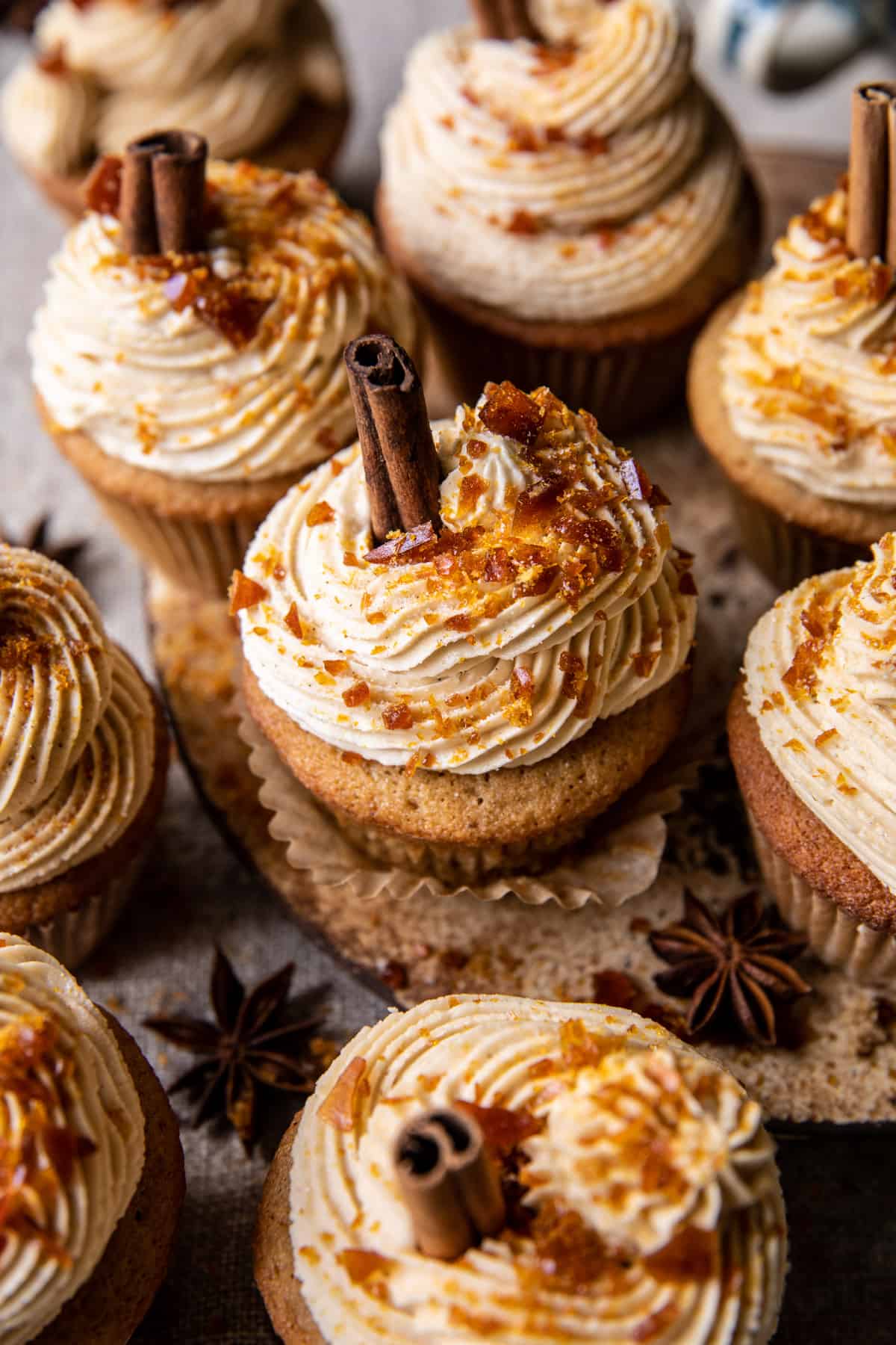 Chai Latte Cupcakes with Caramel Brûlée Frosting | halfbakedharvest.com