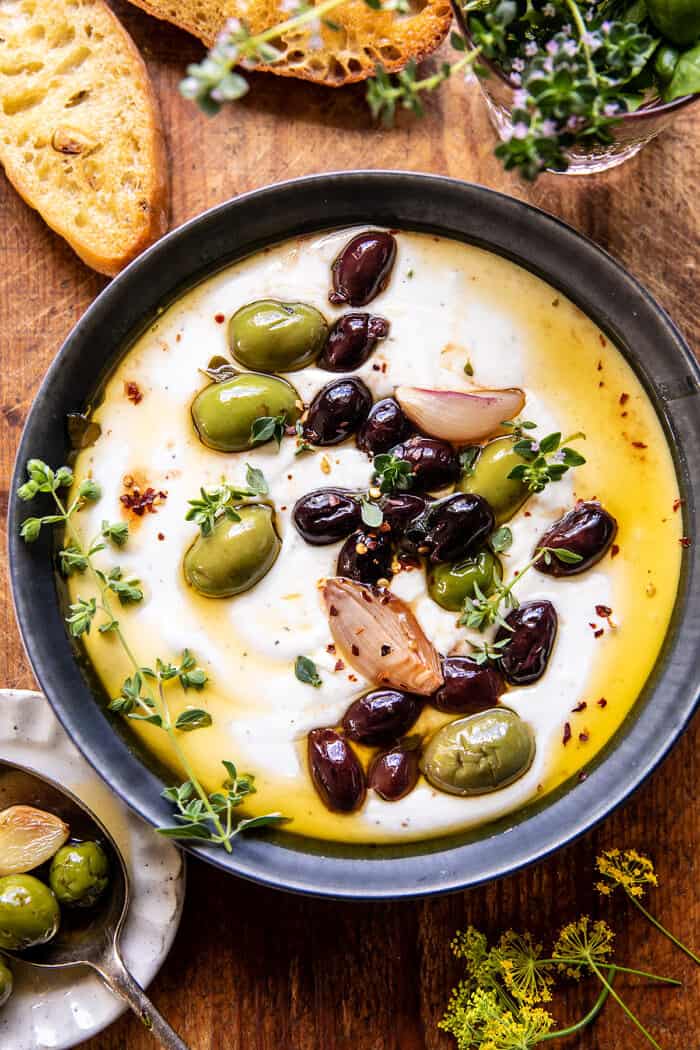 Honey Whipped Feta with Garlic Herb Roasted Olives | halfbakedharvest.com Honey Whipped Feta with Garlic Herb Roasted Olives | halfbakedharvest.com
