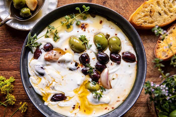 Honey Whipped Feta with Garlic Herb Roasted Olives | halfbakedharvest.com Honey Whipped Feta with Garlic Herb Roasted Olives | halfbakedharvest.com