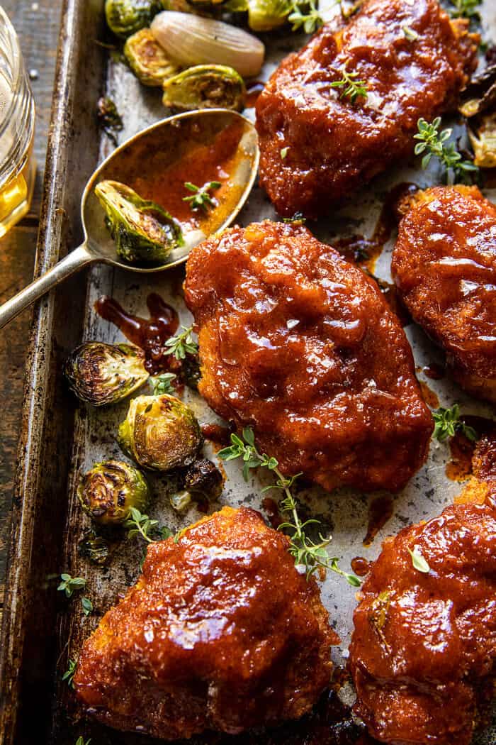 Sheet Pan Hot Honey Mustard Chicken and Crispy Brussels Sprouts | halfbakedharvest,com Sheet Pan Hot Honey Mustard Chicken and Crispy Brussels Sprouts | halfbakedharvest,com
