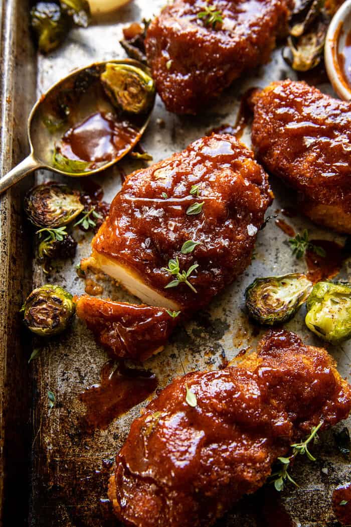 Sheet Pan Hot Honey Mustard Chicken and Crispy Brussels Sprouts | halfbakedharvest,com Sheet Pan Hot Honey Mustard Chicken and Crispy Brussels Sprouts | halfbakedharvest,com