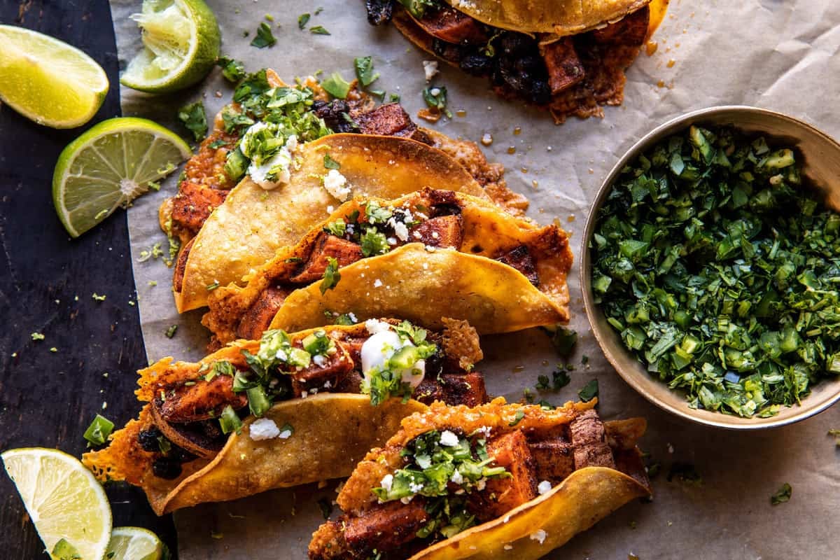Crispy Chipotle Sweet Potato Tacos with Lime Crema | halfbakedharvest.com