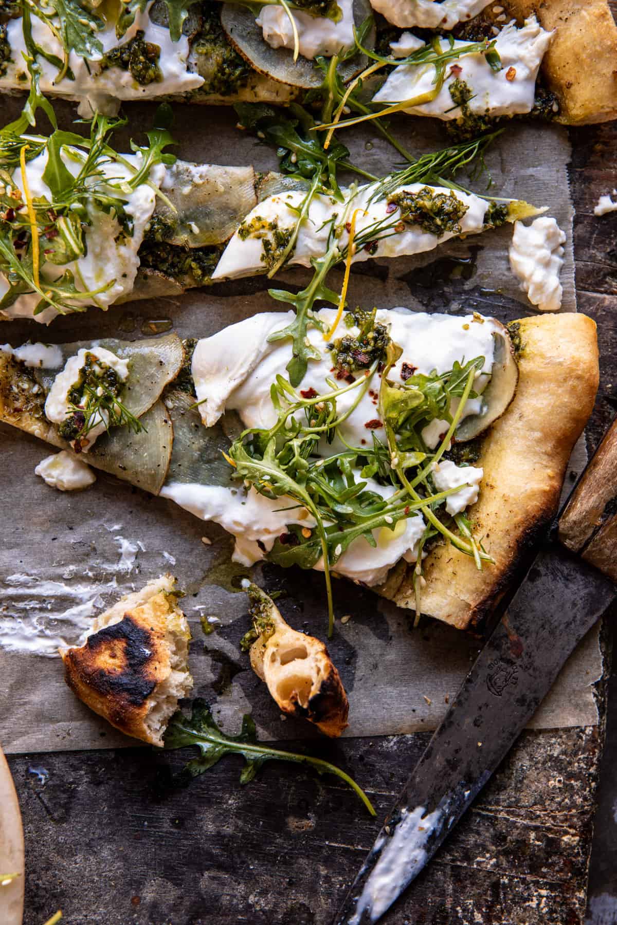 Pesto Potato Burrata Pizza with Spicy Arugula | halfbakedharvest.com