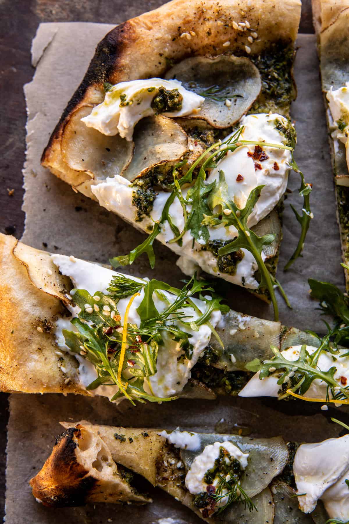 Pesto Potato Burrata Pizza with Spicy Arugula | halfbakedharvest.com
