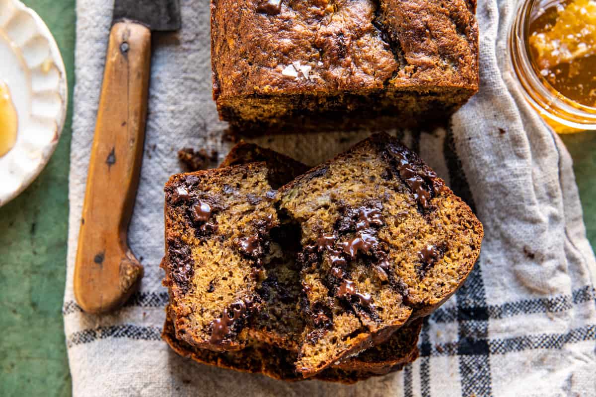Salty Chocolate Chunk Rye Banana Bread | halfbakedharvest.com