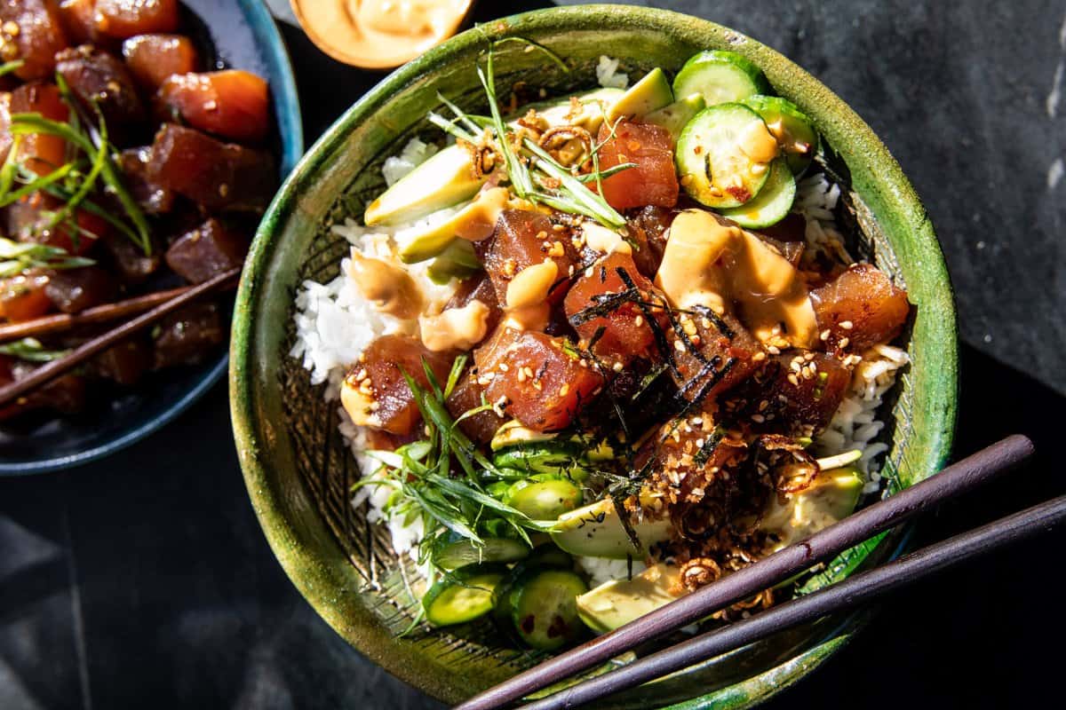 Red’s Favorite Spicy Tuna Poke Bowls | halfbakedharvest.com