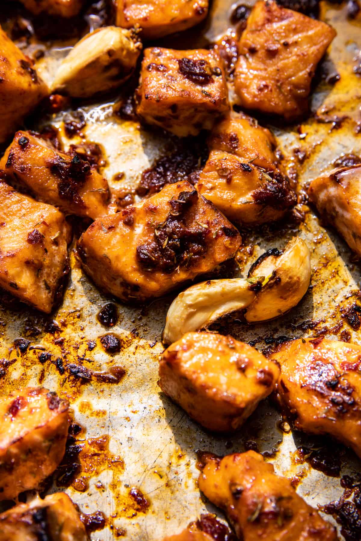 roasted salmon on sheet pan