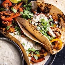 Skillet Chicken Fajitas with Creamy Jalapeño Verde Sauce | halfbakedharvest.com