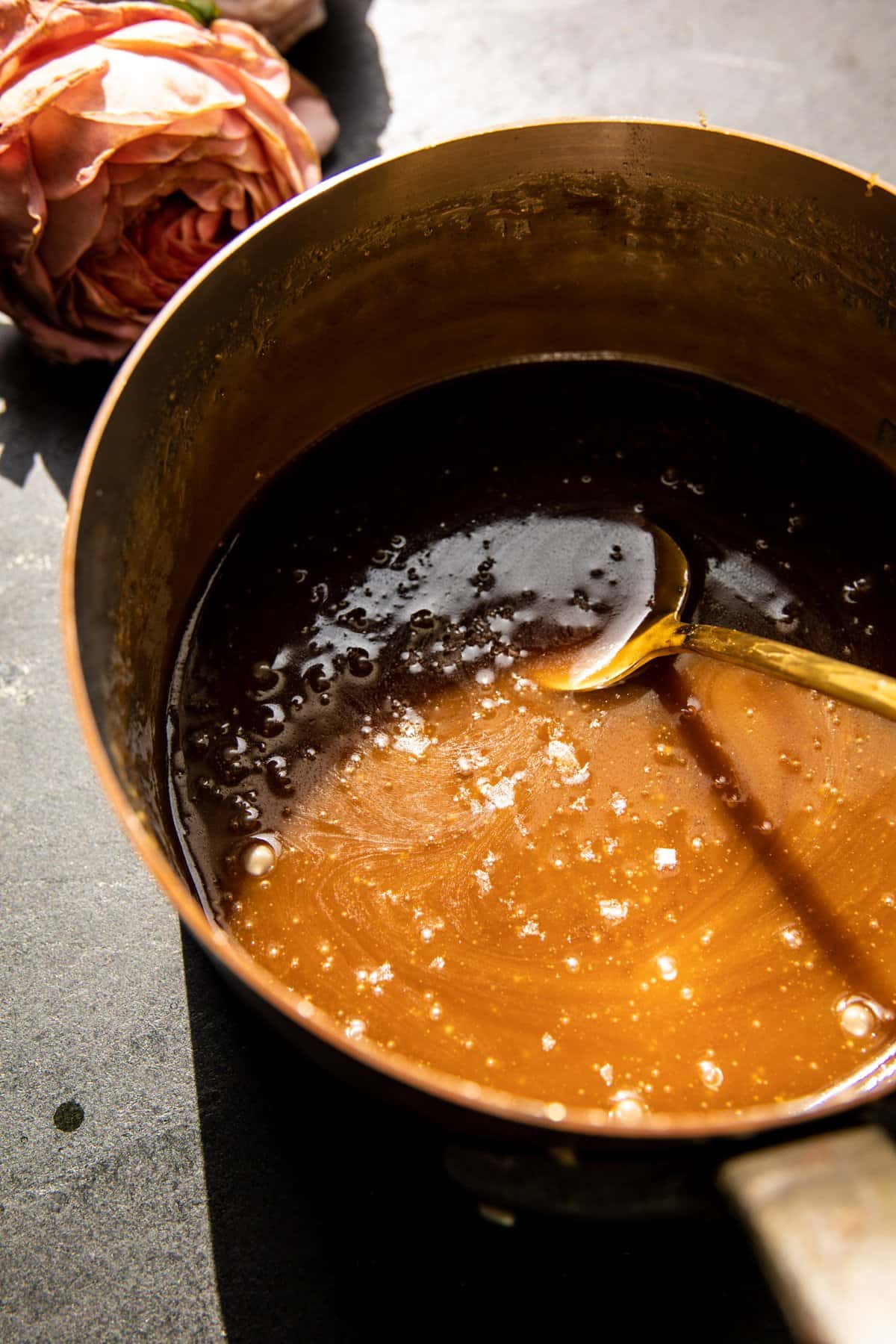 photo of caramel butter sauce in pan 