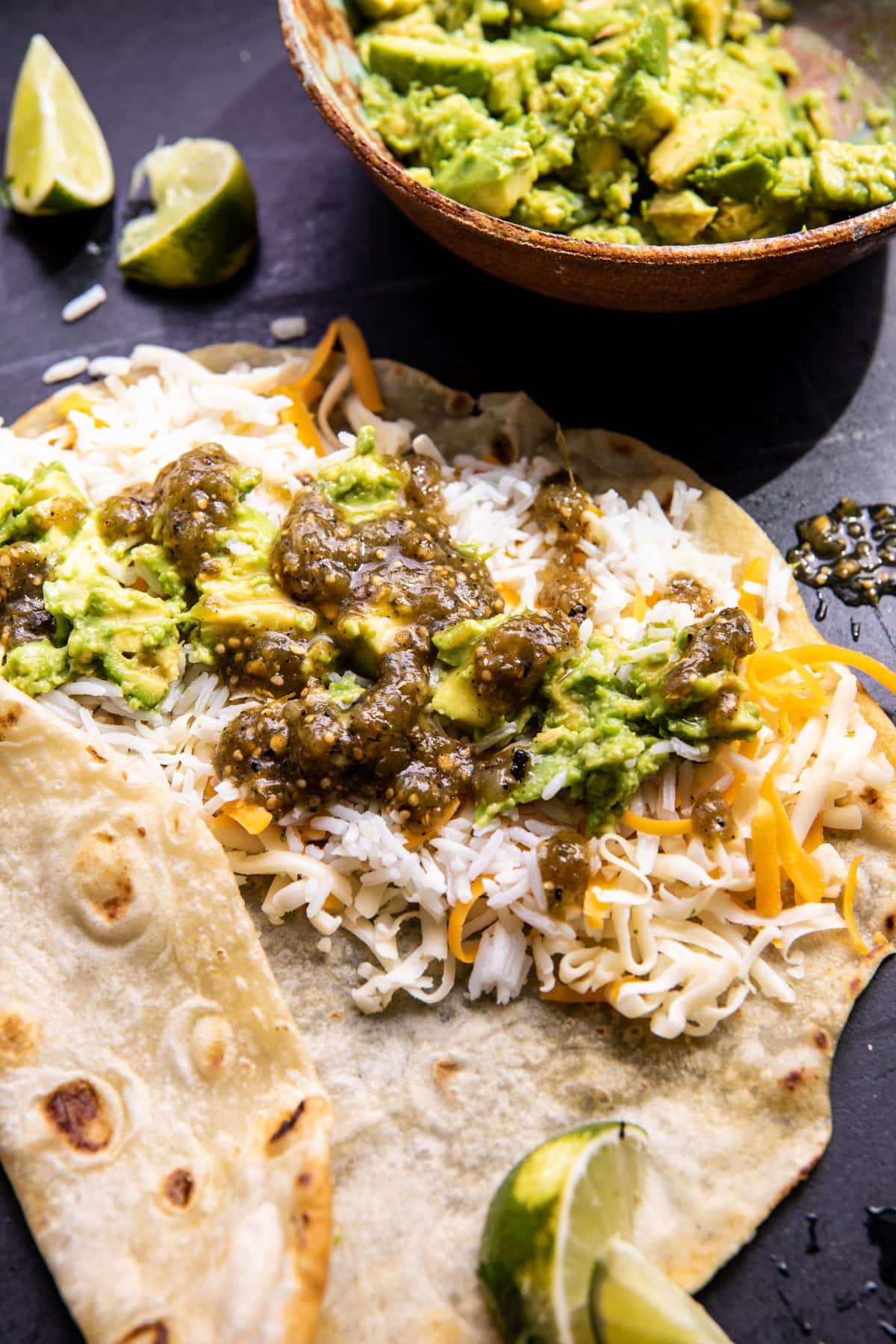 Cheesy Green Chile and Avocado Rice Quesadillas | halfbakedharvest.com