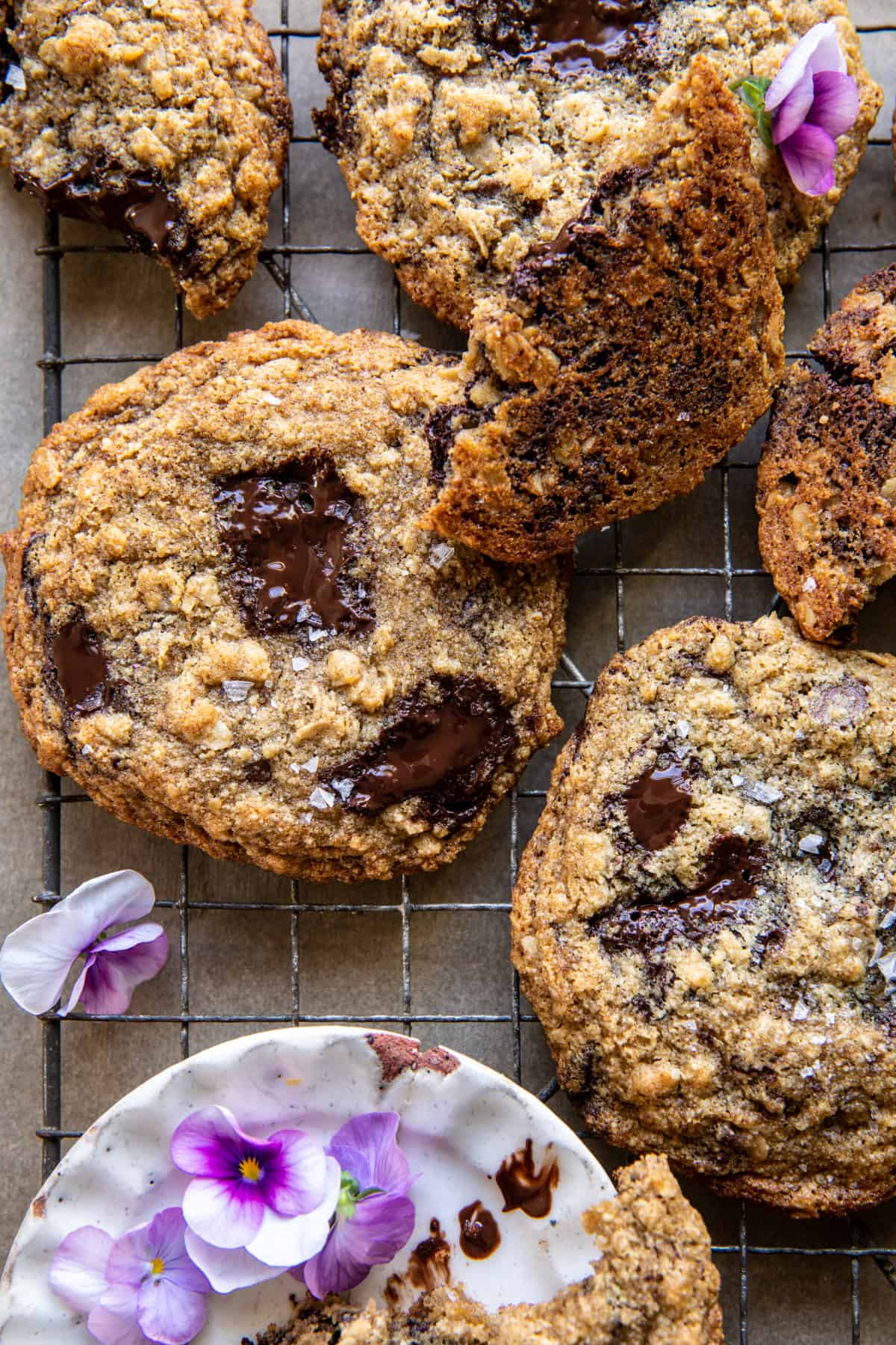 overhead very close up photo of cookie with melted chocolate 