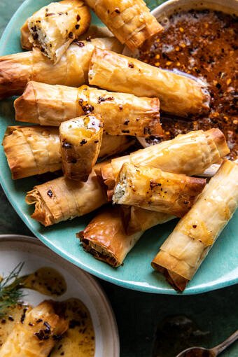 Oven Fried Feta Rolls with Chili Honey | halfbakedharvest.com