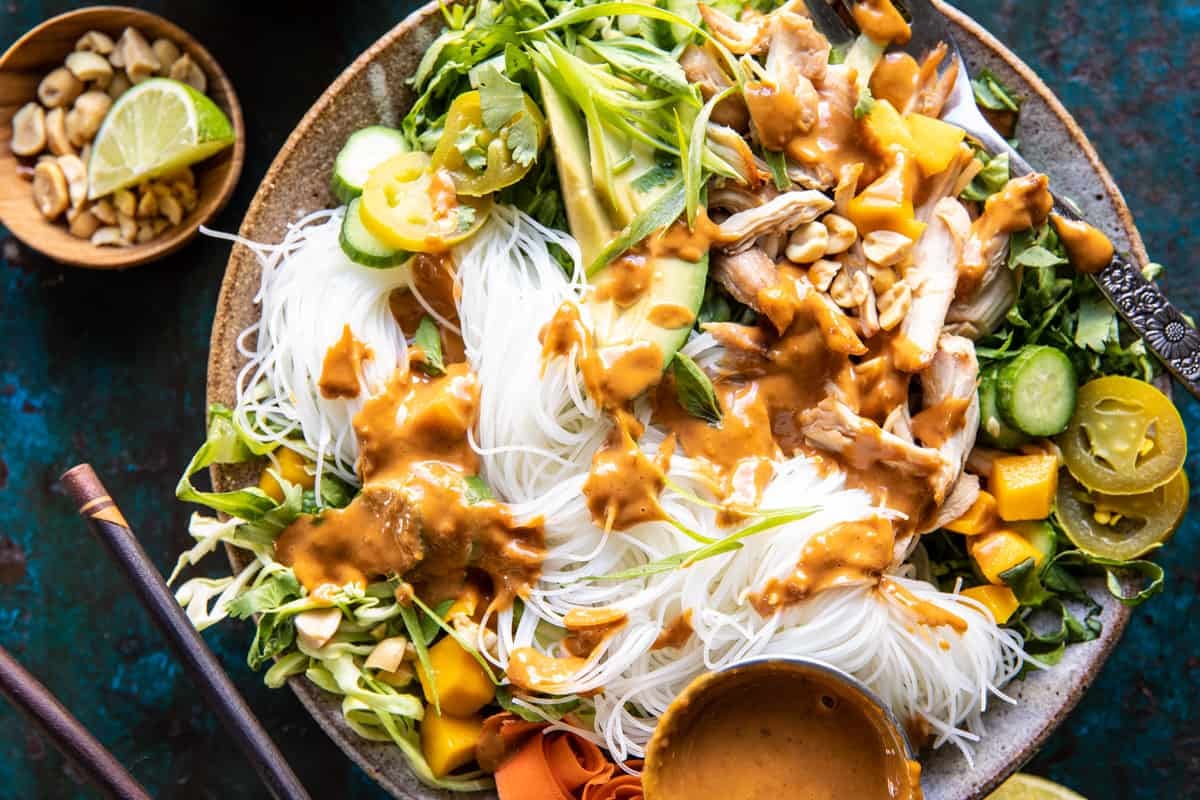 Peanut Chicken Spring Roll Bowls | halfbakedharvest.com