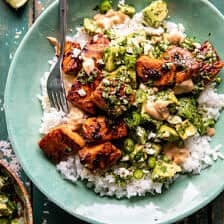 Spicy Chipotle Honey Salmon Bowls | halfbakdharvest.com