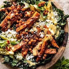 Sweet Potato Kale Salad with Creamy Honey Mustard Dressing | halfbakedharvest.com