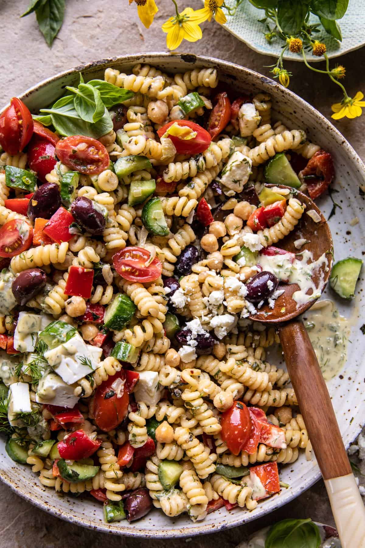 Greek Olive Pasta Salad | halfbakedhavest.com