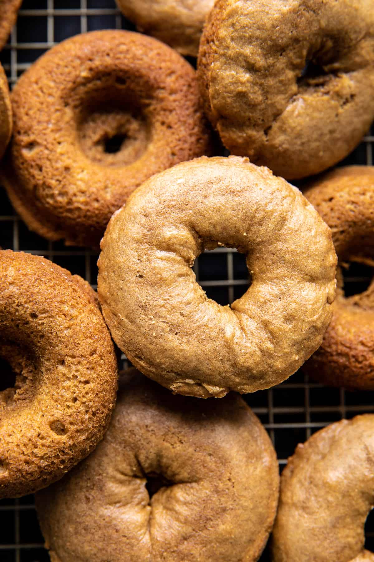 doughnuts on cooling rack after baking 