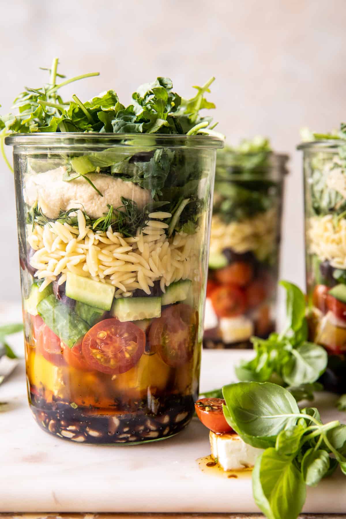 Marinated Tomato Feta Orzo Salad Jars | halfbaledharvest.com