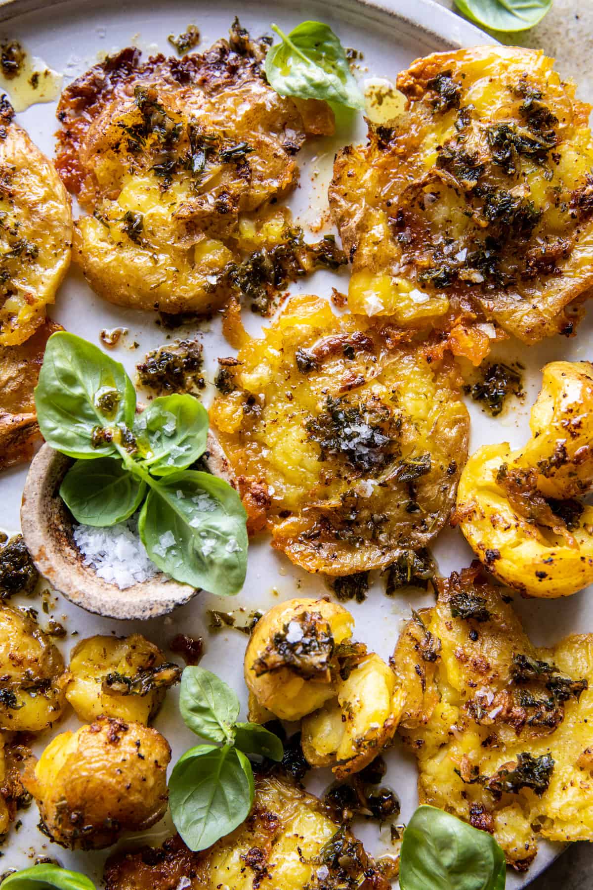 Roasted Garlic Butter Smashed Potatoes | halfbakedharvest.com