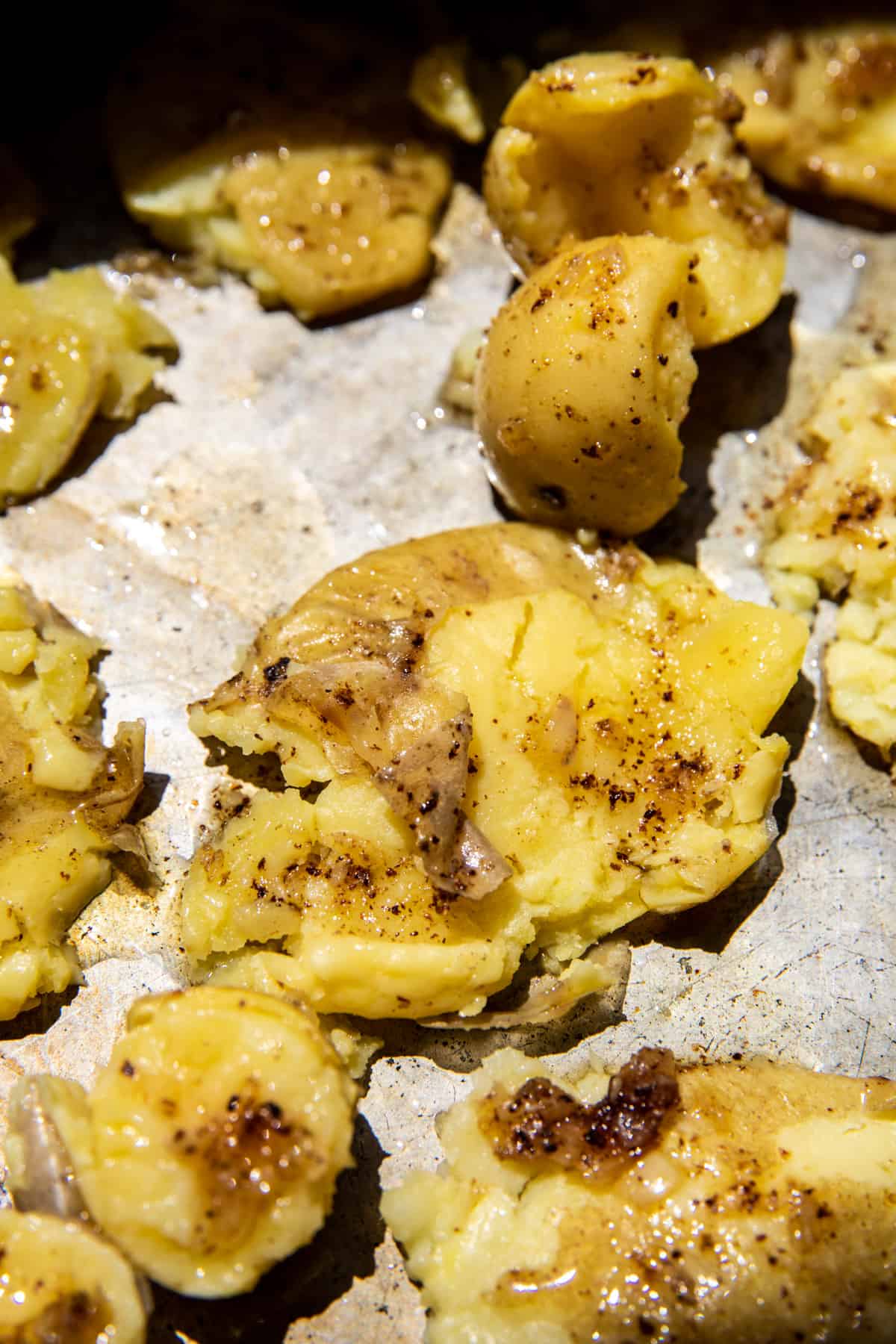 Roasted Garlic Butter Smashed Potatoes | halfbakedharvest.com